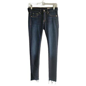 Rag and Bone Mid Rise Skinny Jeans Raw Hem Dark Wash Blue Stretch Size 26